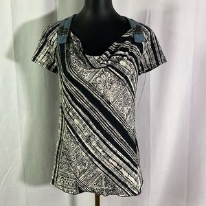 NWT Anthropologie TINY Sticks and Stones Printed Embellished Cowl Neck Blouse